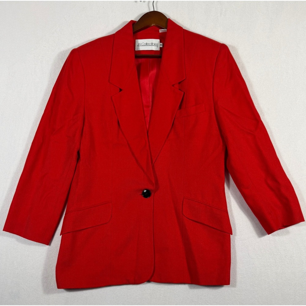 JH Collectibles Vintage Red Rayon Herringbone Blazer Jacket Size 8 80s 90s